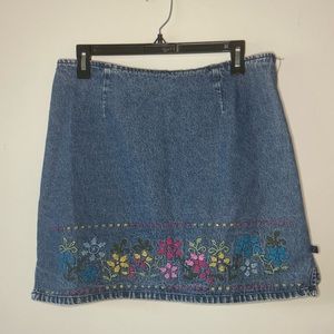 Flower Embroidered Jean Skirt